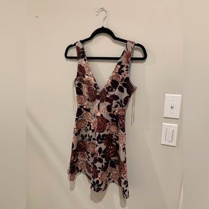 Black with pink and white flower dress.